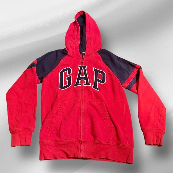 GAP Kids Logo Hoodie XL Boys Red Blue Full Zip A-0039 - Picture 1 of 11